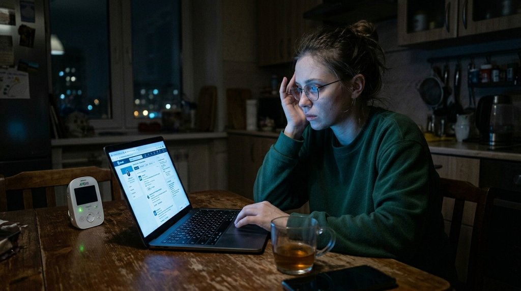 Мама в декрете одна ночью за ноутбуком — страх профессионального устаревания во время отпуска по уходу за ребёнком