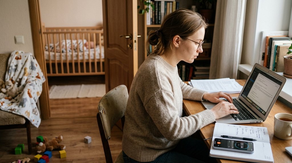 Мама работает за ноутбуком пока спит ребёнок — организация рабочего дня при совмещении работы и ухода за ребёнком